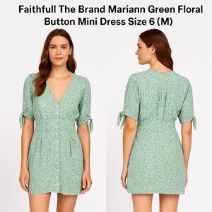 Faithfull The Brand Mariann Green Floral Button Mini Dress Size 6 (M)